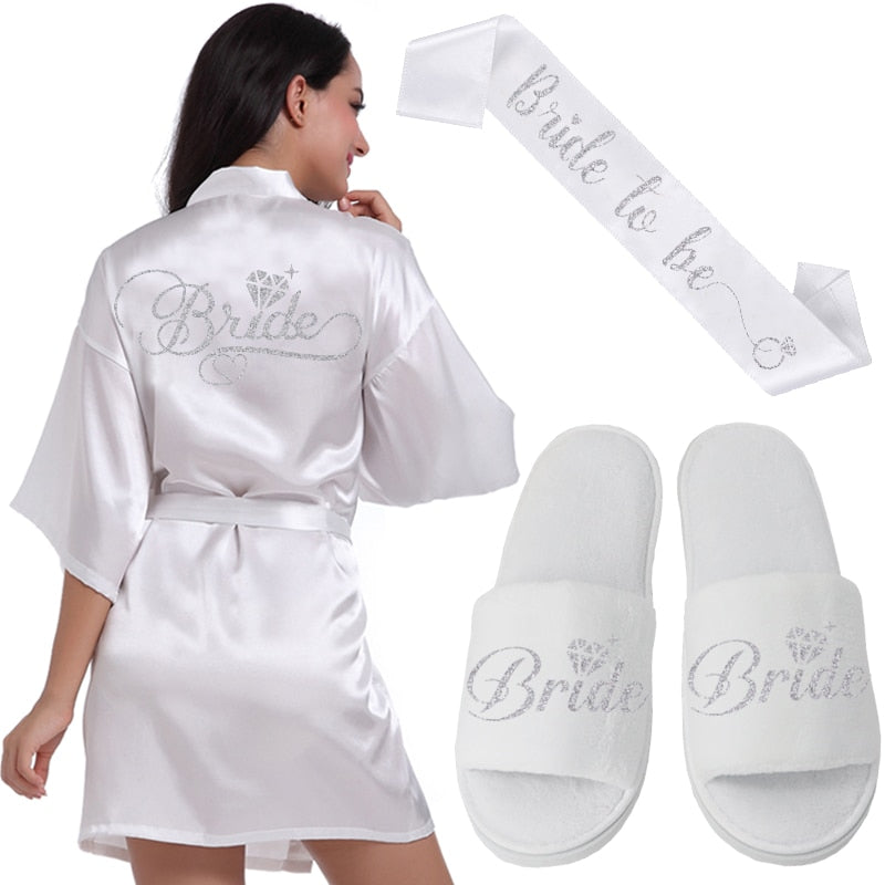 Silver Writing Bridal Wedding Robes Bride Bridesmaid Maid of Honor Women Party Robe Floral Bridal Party Gifts Get Ready Robes