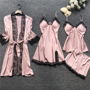 robe ensembles Women Pajamas Silk Lace Bathrobe Set Nightie Nightdress Pajamas Women Lingerie Sleepwear Babydoll robe de nuit