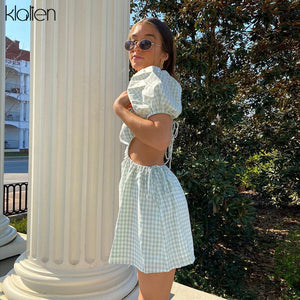 KLALIEN Fashion Elegant French Romantic Summer Women Dresses New Street Party Puff Sleeve Hollow Out Dot Mini Dress Mujer