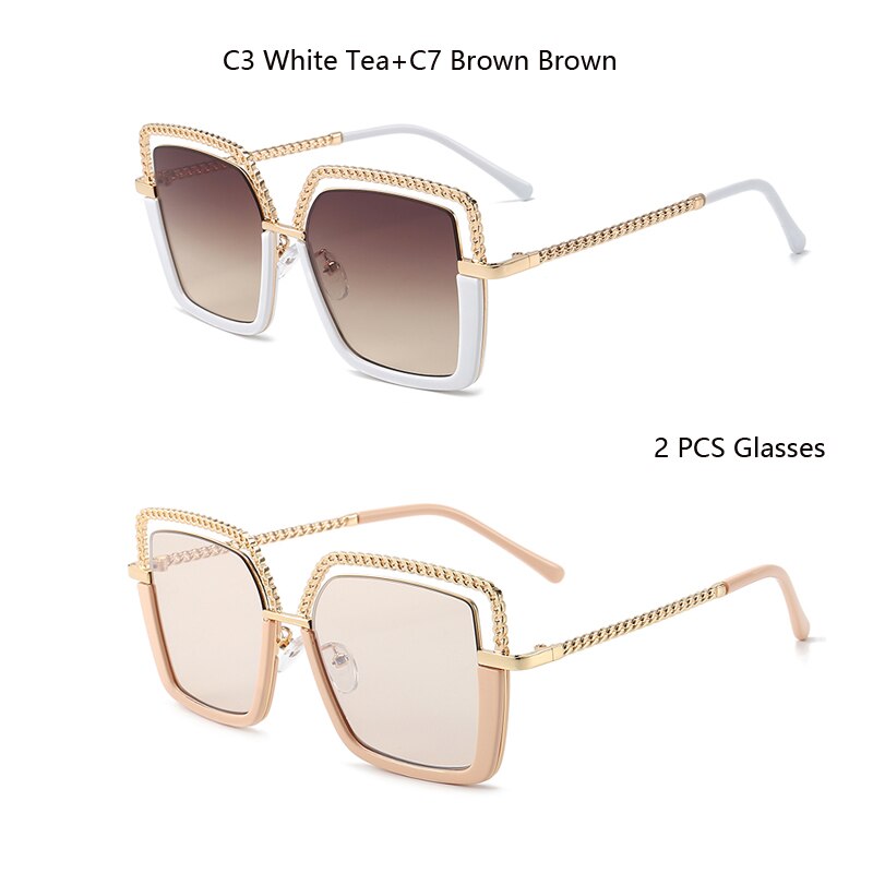 Luxury Square Sunglasses Women Metal Half Frame Sun Glasses Brand Design Female Shades Ladies Fashion Trending Eyeglasses UV400
