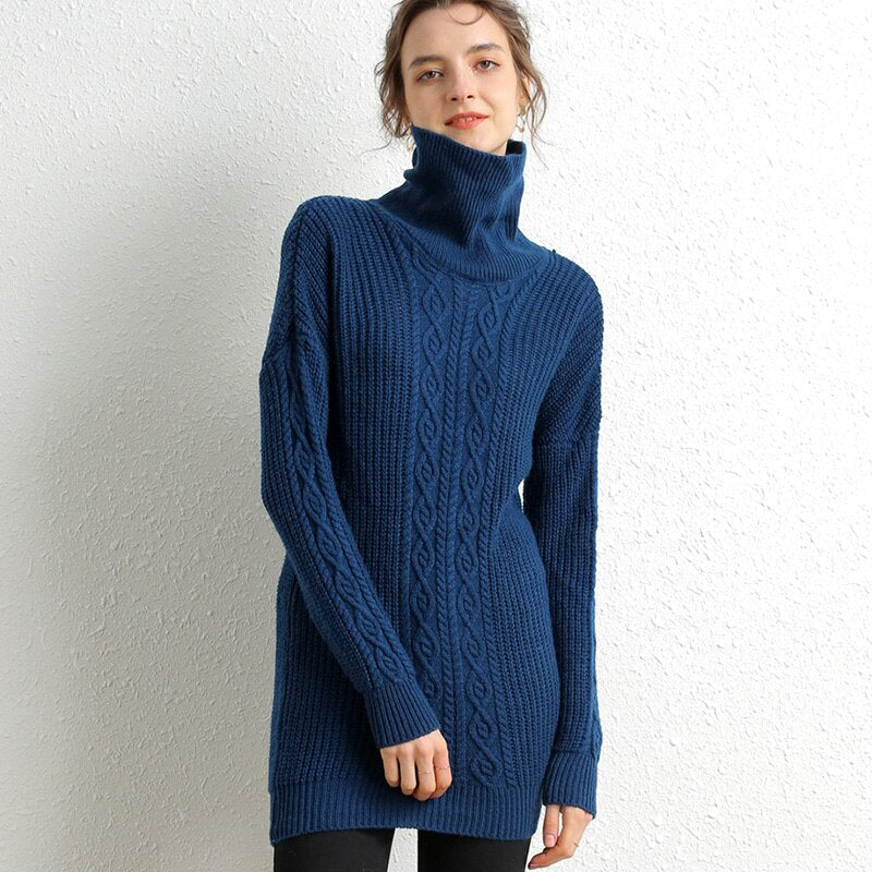 Warm Long Section High Collar Sweater