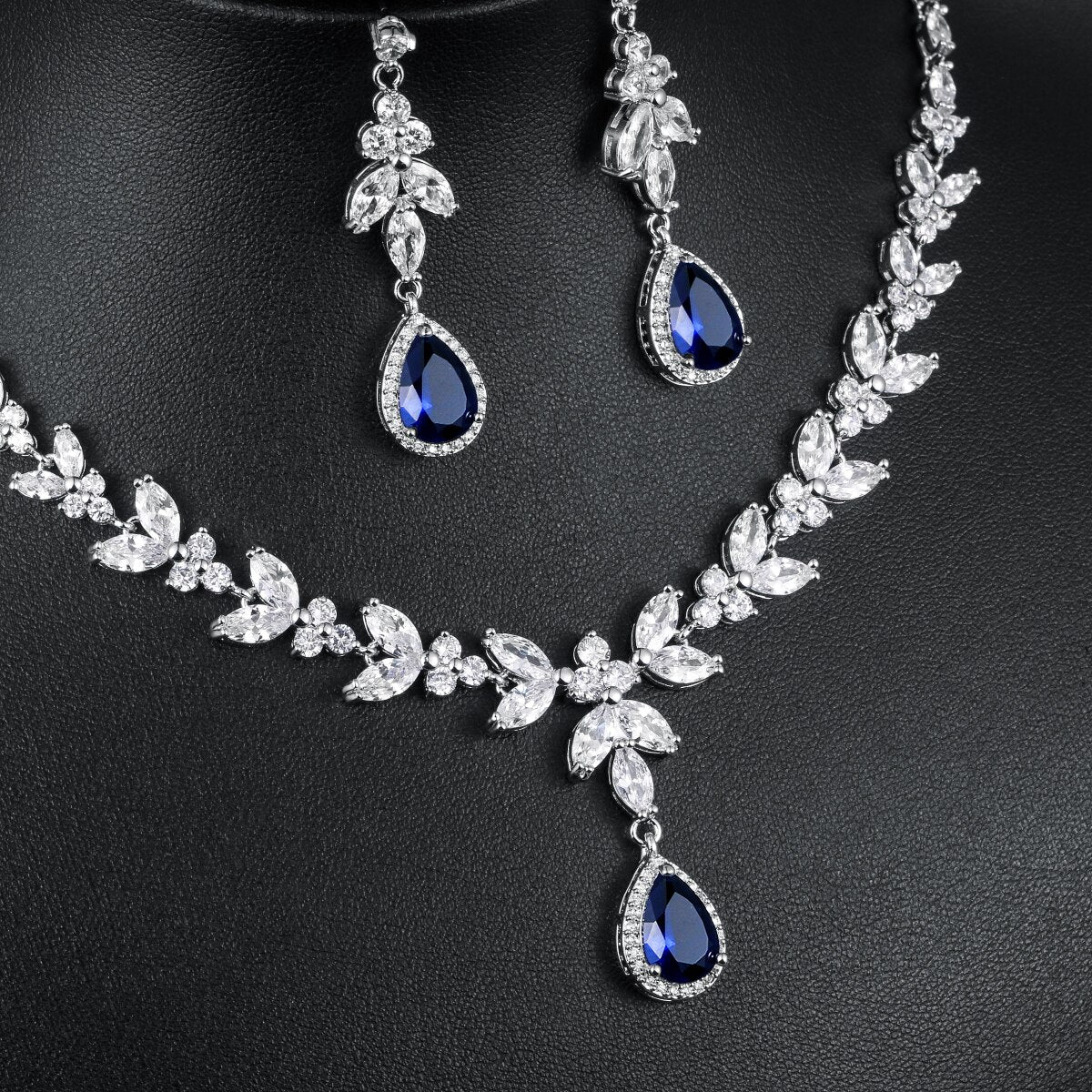 Blue Teardrop and Marquise Cut Jewelry Set