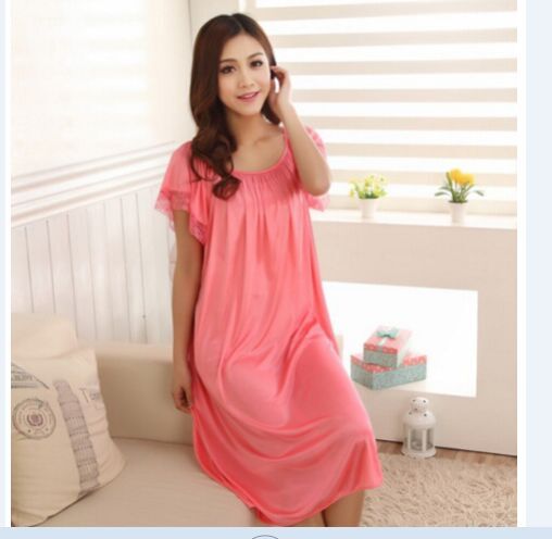 2014 New Arrival Sleepwear,Fashion Home Apparel Round Collar Female Silk Nightgowns,Hot Sale Lace Short Sleeves Women Nightwear