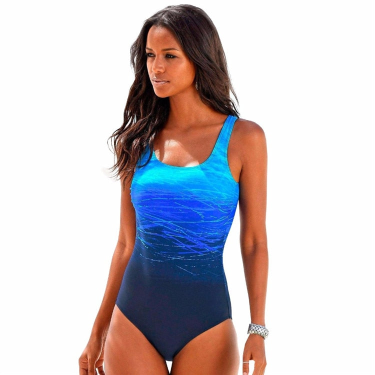 Push Up Swimwear Crisscross Back One-piece Beach Bathing Suit Gradient Print Sexy One Piece Women Swimsuit