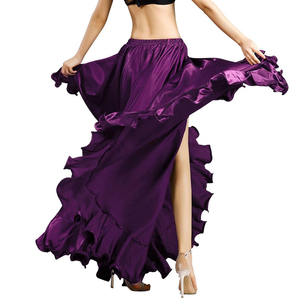 2021 senior satin gorgeous belly dance costume sexy high split big swing dance skirt belly dancing skirt women belly dance wear