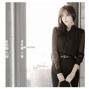 See Through Black Perspective Long Sleeve Blouse