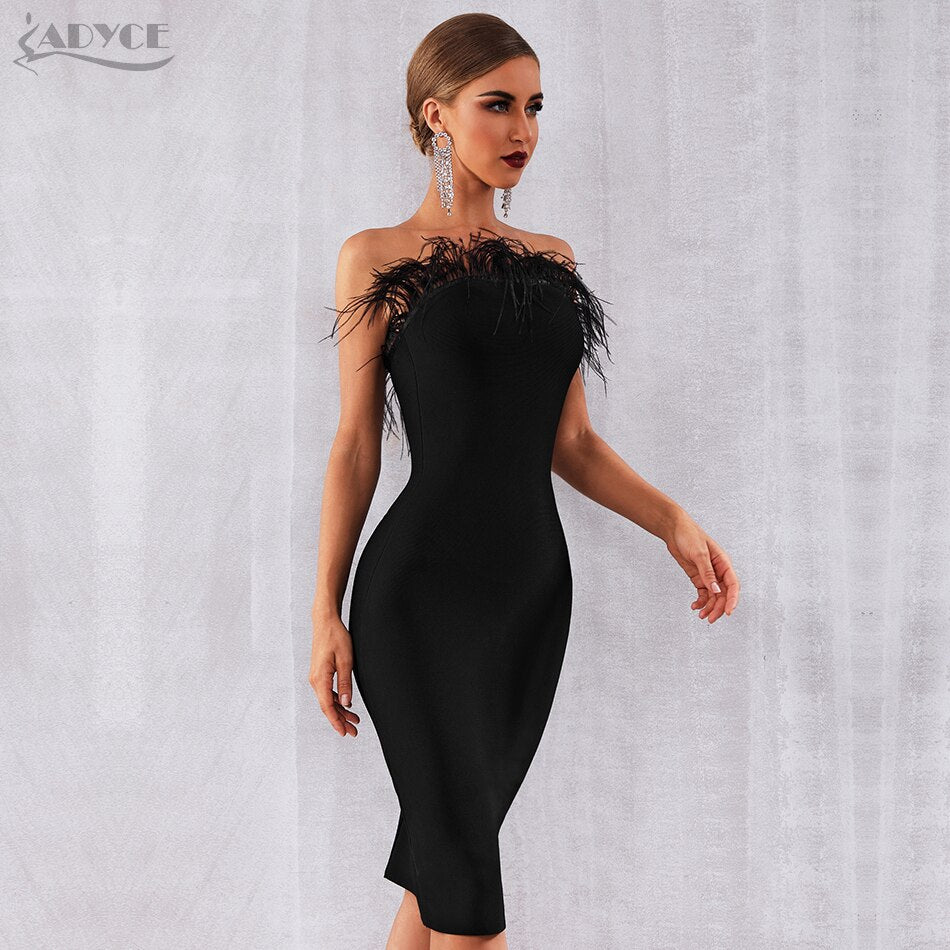 New Summer Women Bandage Dress Vestidos Sexy Black Feathers Sleeveless Global Fashions GC New Summer Women Bandage Dress Vestidos Sexy Black Feathers Sleeveless Global Fashions GC