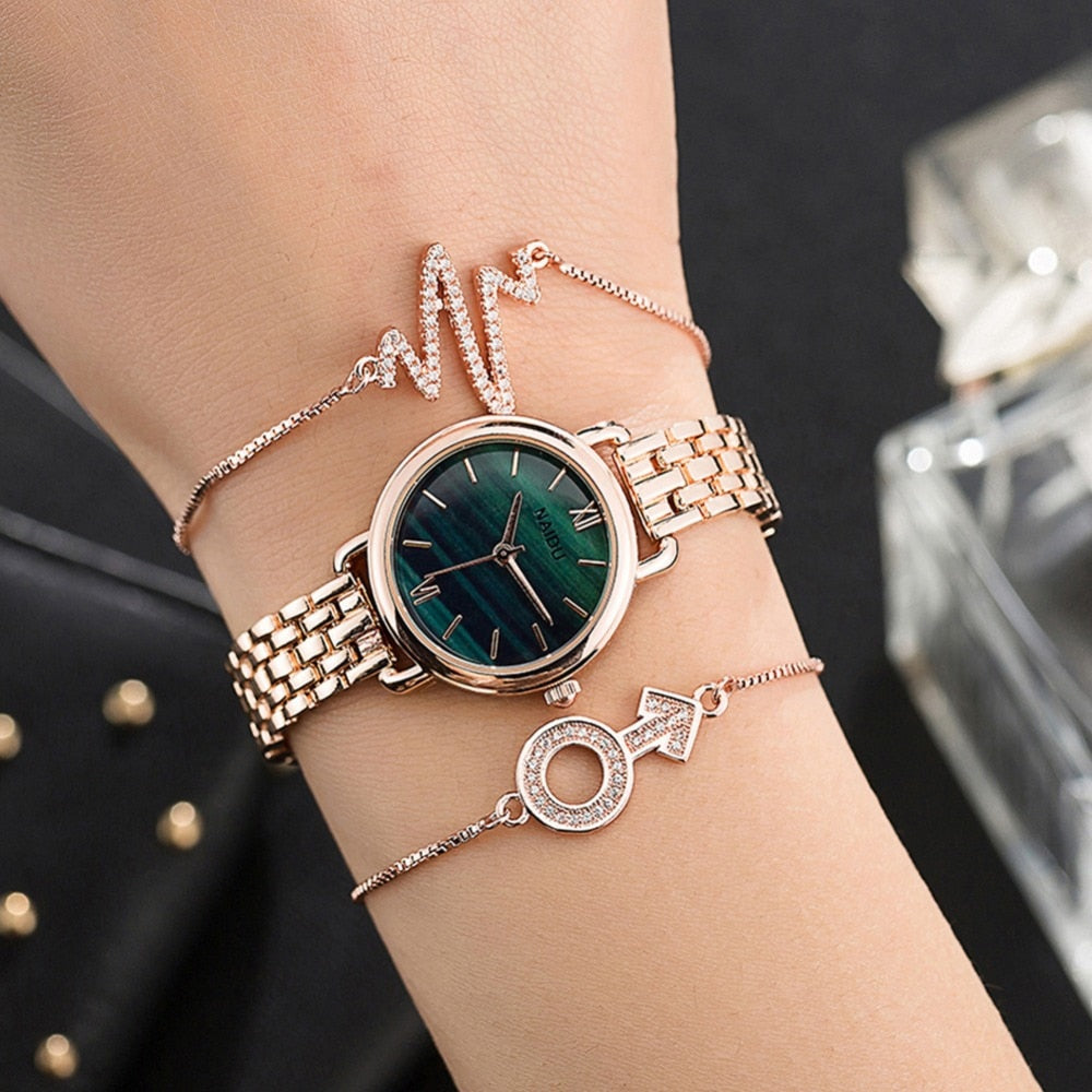 Women's Quartz Wristwatches Charm Bangles Jewelry Free Gift Box