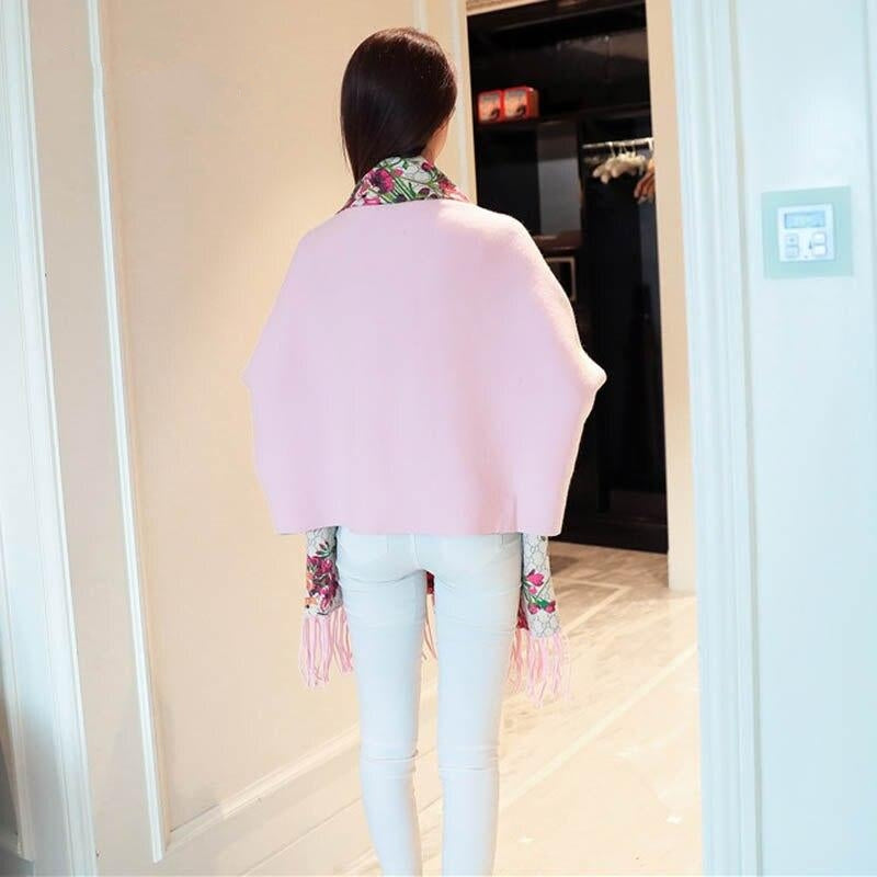 Large Size Cloak Tassel Printed Floral Sweater Thickening Shawl