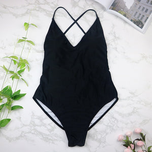 High cut one piece swimsuit Backless swim suit Black White Red  thong Bathing suit