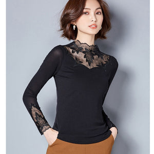 Embroidery Women Mesh Lace Blouses