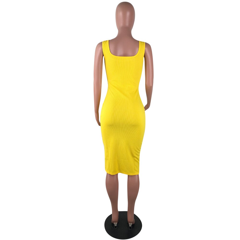 2019 New Women Spaghetti Strap Sleeveless Side Spit Bodycon Midi Dress Knee Length Office Lady Sexy Party Dresses Vestido LM9065