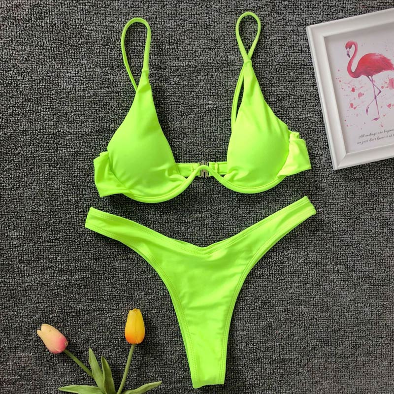Neon Green V-bar Underwire Bikini