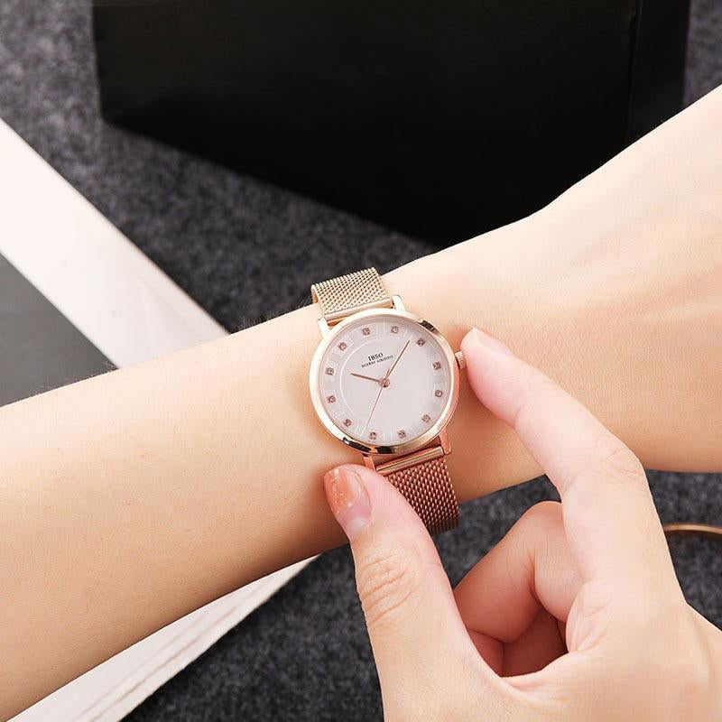 Rose Gold Crystal Design Bracelet Necklace Watch Sets