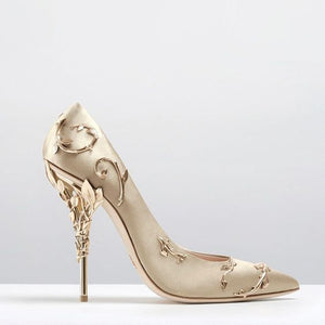 Luxury Brand Women Pumps Pointed Toe Flower Heel Wedding Shoes Women Elegant Silk Design High Heels Ladies Pumps Drop Shipping