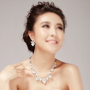 Flower Crystal Pearl 3pcs Jewelry Set