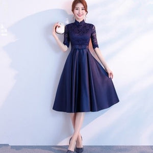 Navy blue Champagne Red Medium length style Evening Dresses Party Prom Dress Gown Prom wholesale customize women clothin