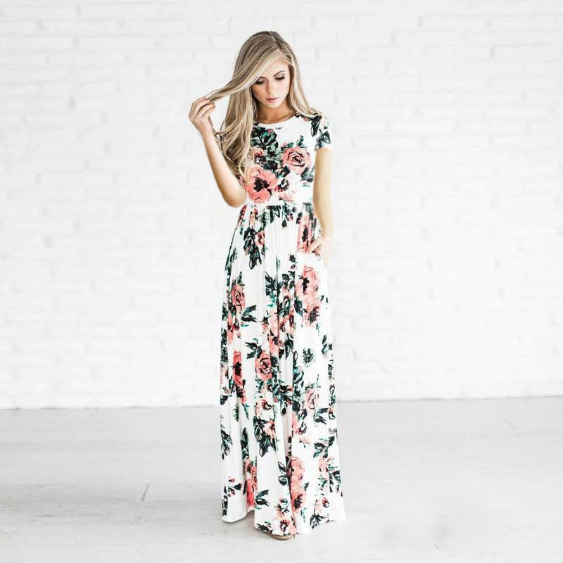 Family Matching Maxi Dress Mother Daughter Bohemia Dresses Women Floral Long Dress Baby Girl and Mom Party Clothes Beach Wear