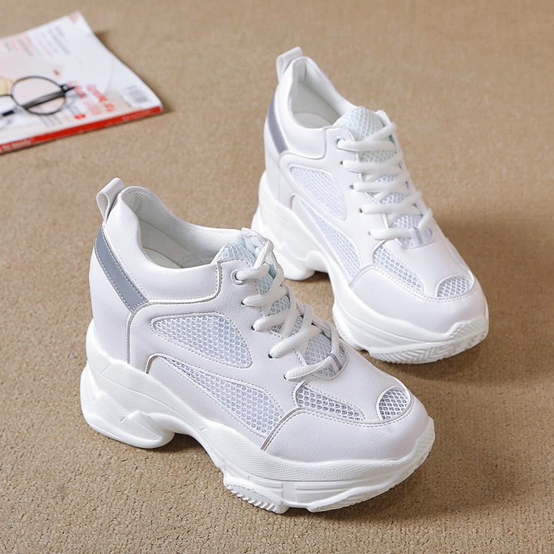 New Summer Breathable Fashion High Heels Women Casual Platform Shoes Women Wedges Heels Casual Shoes 11 CM Thick Sole Trainers