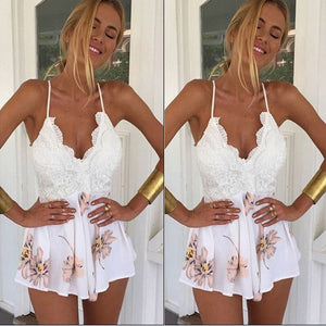Girl V Neck Sexy Female Playsuit Bodycon Floral Playsuit Shorts Jumpsuit Romper Bodysuit 2018 Backless Sleeveless Streetwear