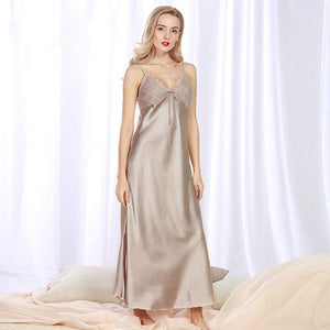 Women Long Sexy Nightwear Satin Sleepwear Silk Spaghetti Strap Sleepshirts Plus Size Nightdress Lingerie Night Wear Dress Gown