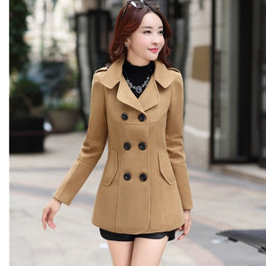 UHYTGF Fashion Winter Jacket Womens Double Breasted Short Wool Coat Solid Color Korean Slim Female Woolen Jacket Loose Size 1150