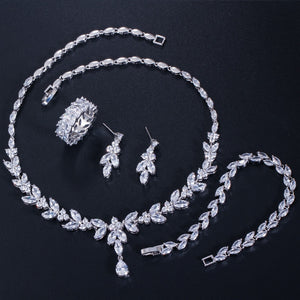 4Pcs Brilliant Cubic Zircon Wedding Bridal Jewelry Sets