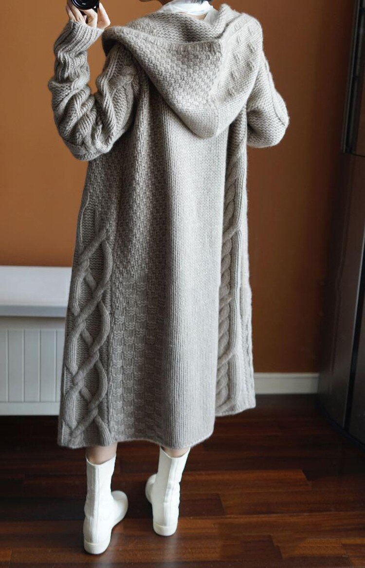 Solid Color Thick Soft Long Female Long Sleeve Cardigan
