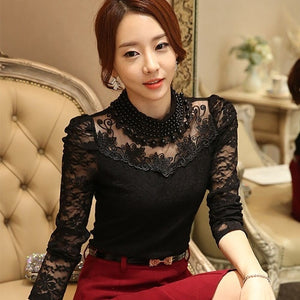 Sexy Lace Slim Long Sleeve Casual Blouse