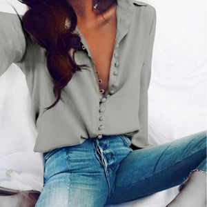 CROPKOP Fashion Casual Solid Color ladies office Tops Sexy Buttons Long sleeve Blouse 2022 new Spring Women Chiffon white Shirt