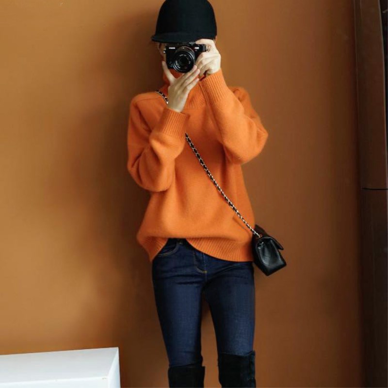 Nigh-Collar Loose Solid Color Soft Thick Sweater