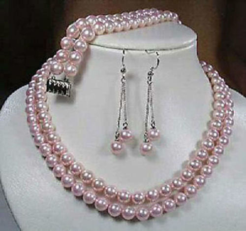 8mm Pink South Sea Shell Pearl Necklace bracelet Earrings Set