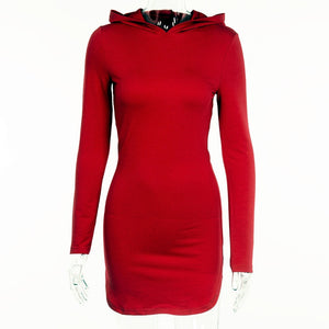BornToGirl 2022 Streetwear Fashion Sexy Suede Dress For Women Spring Autumn Winter Hooded Long Sleeve Wine Red Bodycon Dress