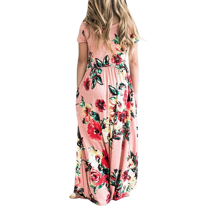 Family Matching Maxi Dress Mother Daughter Bohemia Dresses Women Floral Long Dress Baby Girl and Mom Party Clothes Beach Wear