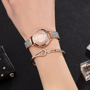 3Pcs Women Luxury Wrist Watch Necklace Set