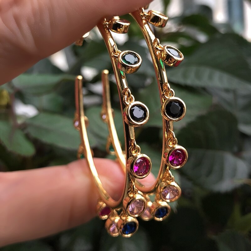 Colorful Rainbow Round Bezel Drip Jewelry Set