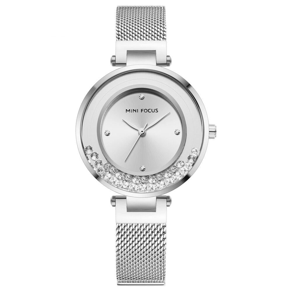 Silver Ultra Thin Mesh Strap Waterproof Watch