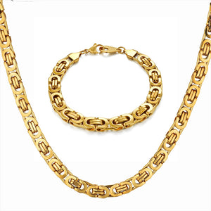Hip Hop Gold Color Solid Stainless Steel Jewelry Sets