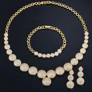 3Pcs High Quality Cubic Zircon Dubai Gold Necklace Jewelry Set