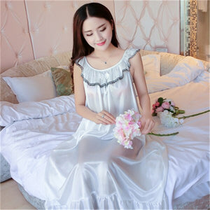 Women Flare Sleeve Ruffles Night Dress Lolita Sleepwear Retro Victorian  White