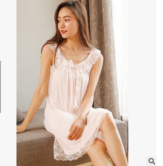 2020 New Sleeveless Women's Nightgown Sexy Sleepwear Cotton Night Dress White Princess Nightgown Sleepwear Plus Size S-XL E1234