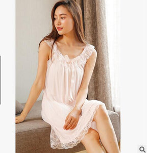 2020 New Sleeveless Women's Nightgown Sexy Sleepwear Cotton Night Dress White Princess Nightgown Sleepwear Plus Size S-XL E1234