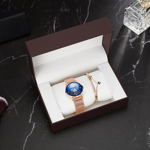 Blue Face Wristwatches with Stainless Steel Bracelet