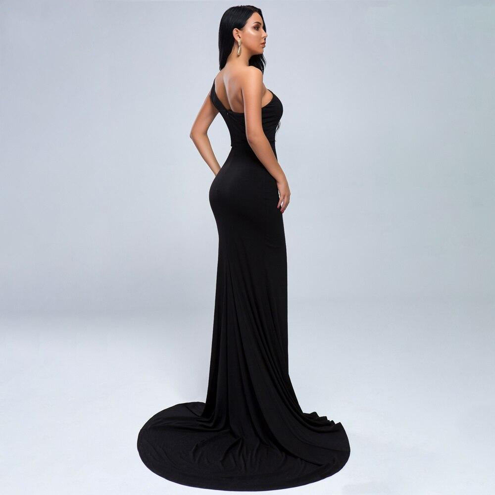 Sexy Hollow Out One Shoulder Sleeveless Floor Length Bodycon Backless Maxi dress