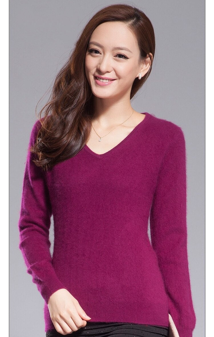 V-neck Mink Soft Warm Knitted Basic Sweater