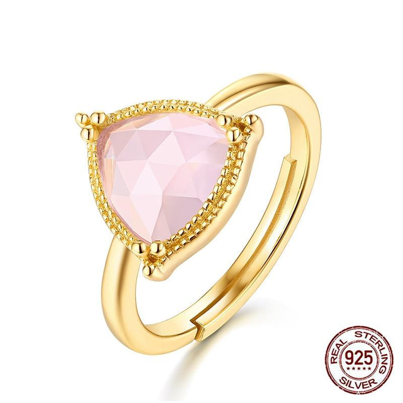 925 Sterling Silver Pink Crystal Resizable Ring Gift