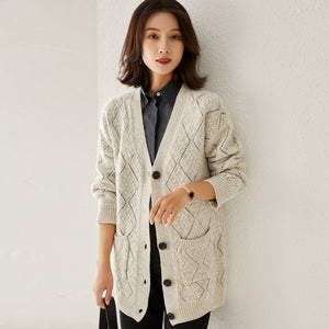 Pure Color Thick Outer Knitted Diamond Cashmere Sweater Coat