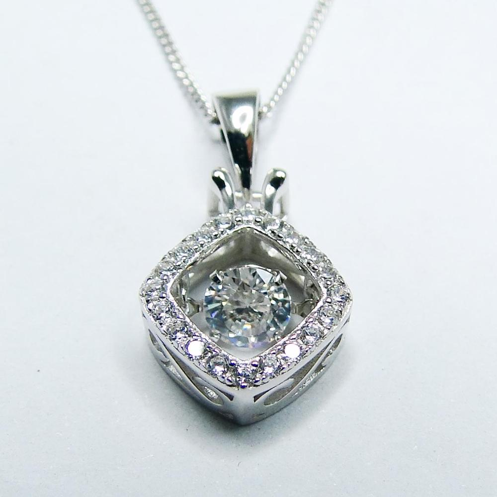 CZ Stone in 925 Sterling Silver Dancing Diamond Necklace