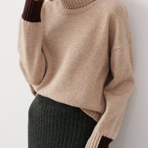 Solid Color Thick Knit Top Oversize Turtleneck Sweater
