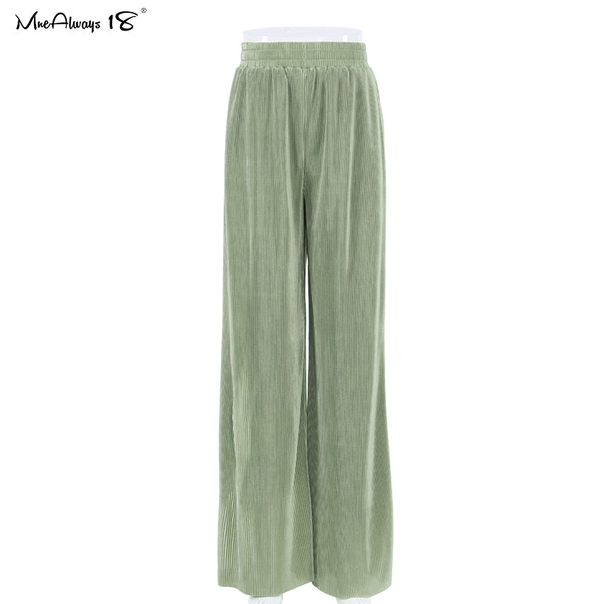 Mnealways18 Beige Pleated Wide Leg Pants Womens Pants Fashion 2022 Casual Loose Trousers Office Lady Elegant Long Palazzo Pants